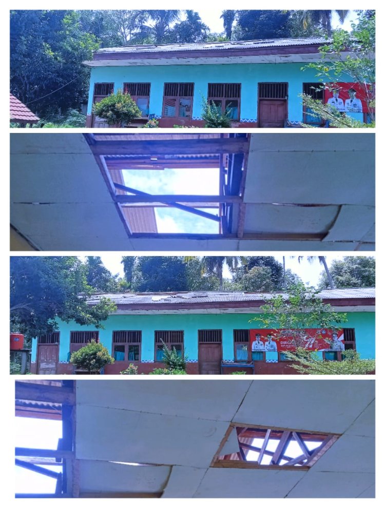 Atap SDN 1 Bonglai Kecamatan Banjit Berterbangan Akibat Angin Puting Beliung