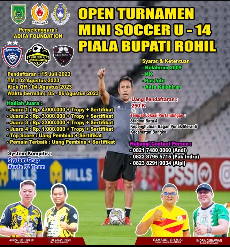 Didukung KONI Rohil, Adifa Foundation Selenggarakan Turnamen Mini Soccer U-14 Piala Bupati Cup 2023