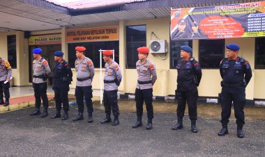 Kapolres Rohil Saat Apel Pengamanan TPS : Dipertebal dengan Brimob dan Backup Power On Hand