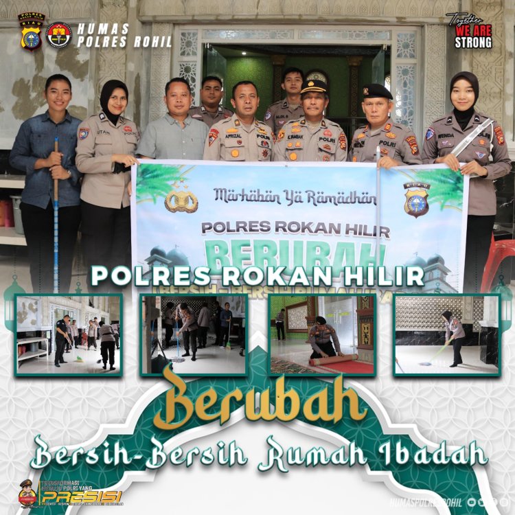 Kapolres Rohil dan Jajaran Bersihkan Rumah Ibadah di Masjid Al Ikhlas Banjar XII