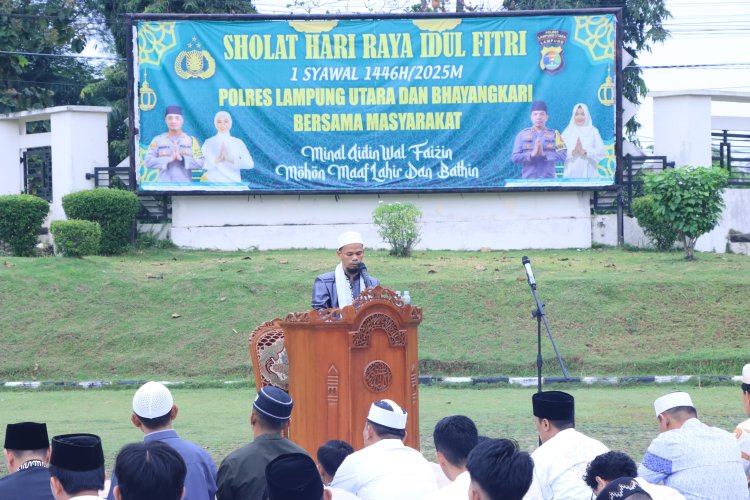Sambut Hari Raya Idul Fitri 1446 H, Polres Lampung Utara Gelar Sholat Id Bersama Masyarakat