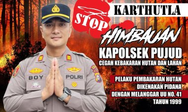 Personel Polsek Pujud Himbau Cegah Karhutla, Gencar Pasang Spanduk
