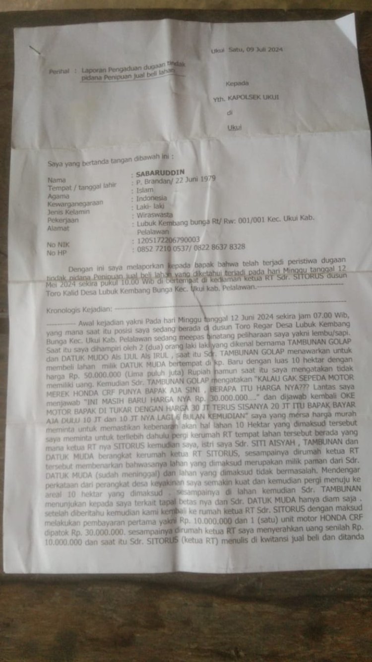 Korban Dugaan Penipuan Jual Beli Lahan Harap Otak Pelaku Segera Ditahan