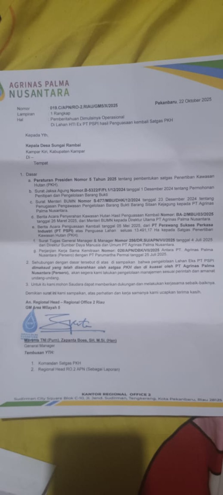 Kades Sungai Rambai Diduga Rekayasa Surat PT. Agrinas Palma Nusantara ke Para Petani. Ini Bantahannya