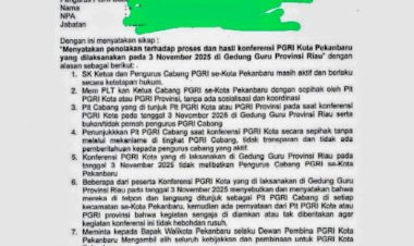 11 Pengurus Cabang PGRI Pekanbaru Protes Mekanisme Pemilihan: Diduga Langgar AD/ART, Walikota Diminta Bersikap Bijaksana