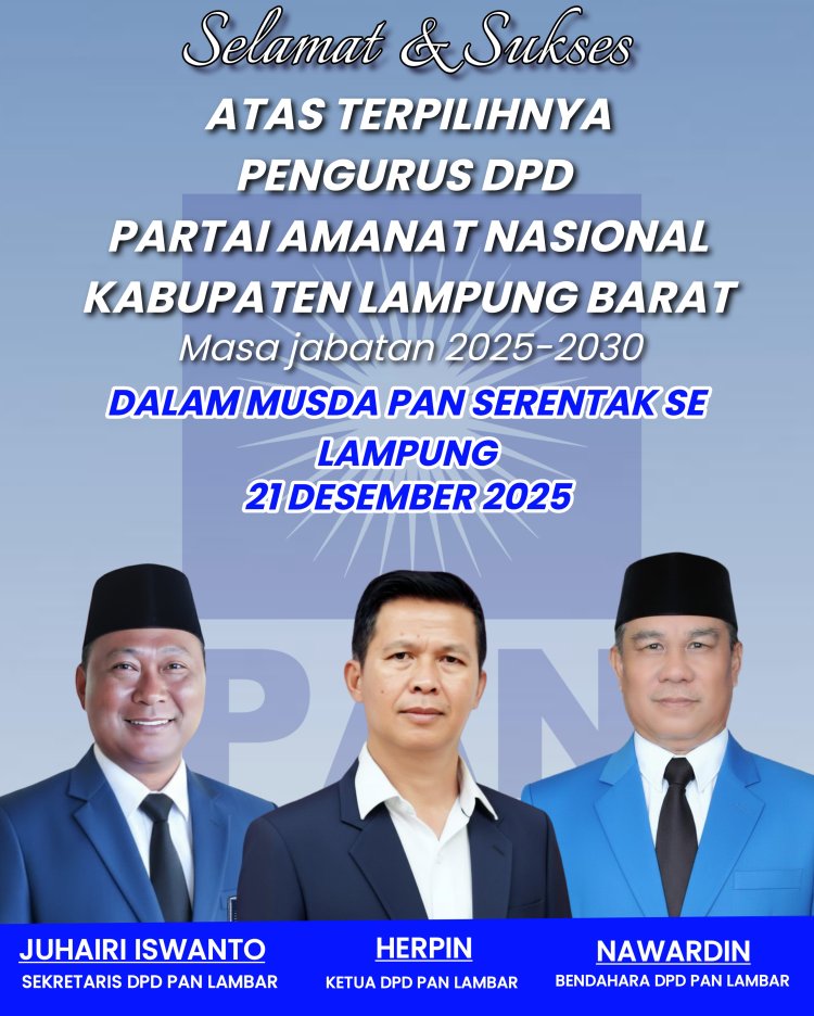 DPP PAN Gelar Musda Serentak di 6 Provinsi, Juhairi Iswanto Terpilih Menjadi Sekretaris  DPD PAN Lampung Barat