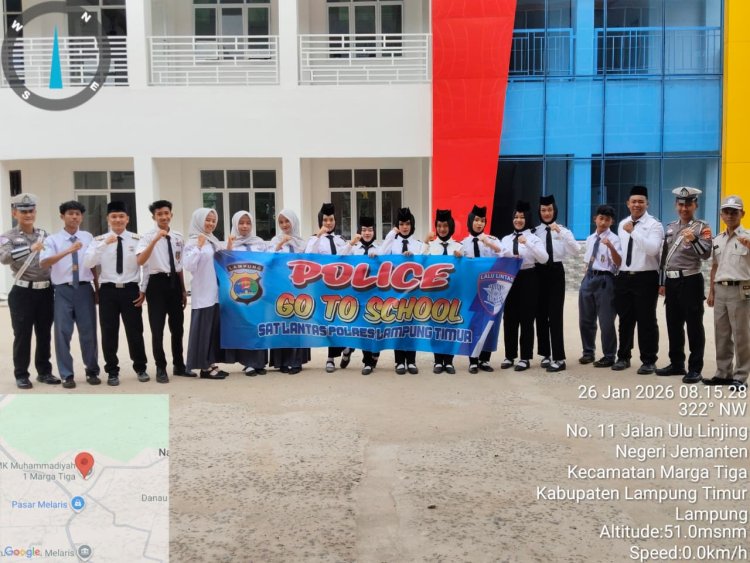Tanamkan Kesadaran Tertib Berlalu Lintas, Personel Sat Lantas Polres Lampung Timur Jadi Pembina Upacara di SMK Muhammadiyah Marga Tiga
