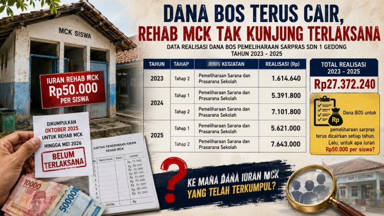 Dana BOS Pemeliharaan Sarpras Terus Cair Tiap Tahun, Iuran Rehab MCK di SDN 1 Gedong Kian Dipertanyakan