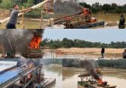 Bakar 31 Rakit Dompeng di Sungai Kuantan, Polsek Cerenti Lubang Jalur Penambang Emas Ilegal