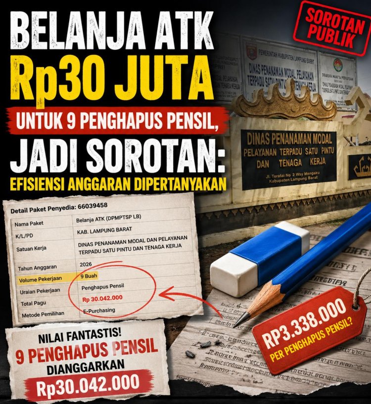Fantastis! 9 Penghapus Pensil Dianggarkan Rp 30 Juta, DPMPTSP Lampung Barat Disorot
