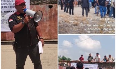 Ratusan Massa Gelar Aksi di Depan Gudang Diduga Tempat Penampungan CPO Ilegal Wilkum Polsek Mandau