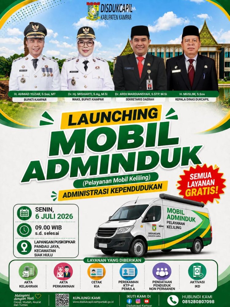 Jemput Bola ke Desa, Disdukcapil Kampar Resmi Luncurkan Armada Mobil Adminduk Keliling