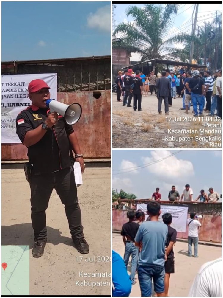 Ratusan Massa Gelar Aksi di Depan Gudang Diduga Tempat Penampungan CPO Ilegal Wilkum Polsek Mandau