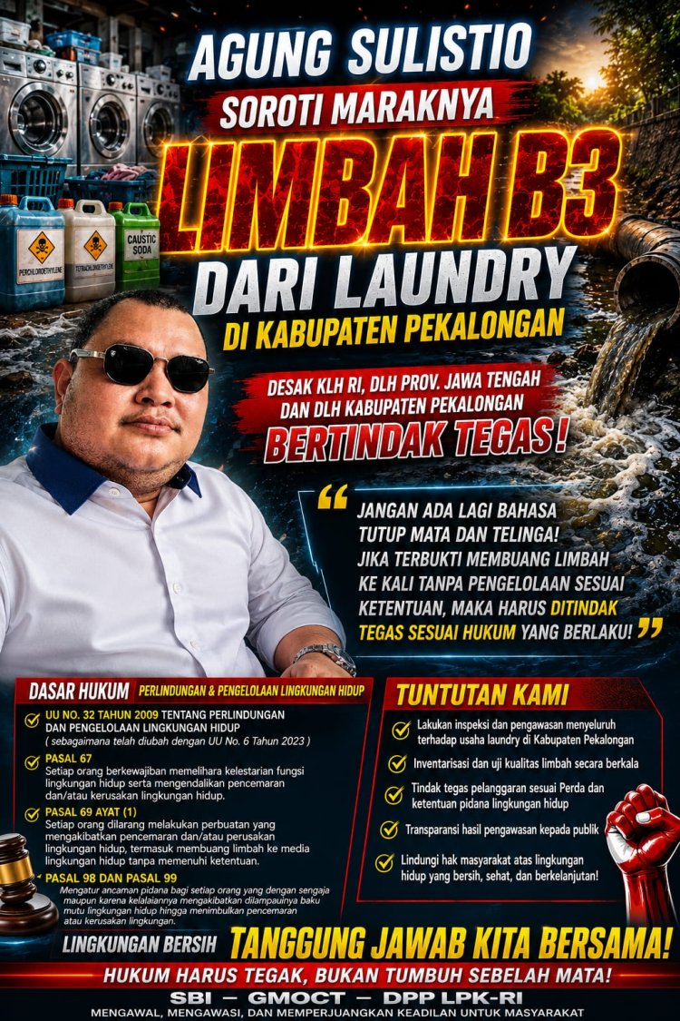 Pemred SBI Soroti Dugaan Maraknya Limbah B3 dari Usaha Laundry di Kabupaten Pekalongan, Desak KLH RI dan DLH Bertindak Tegas