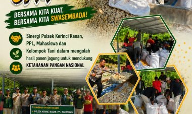 Sinergi Polsek Kerinci Kanan, PPL, Kelompok Tani, dan Mahasiswa Gotong Royong Pipil Jagung Dukung Ketahanan Pangan Nasional
