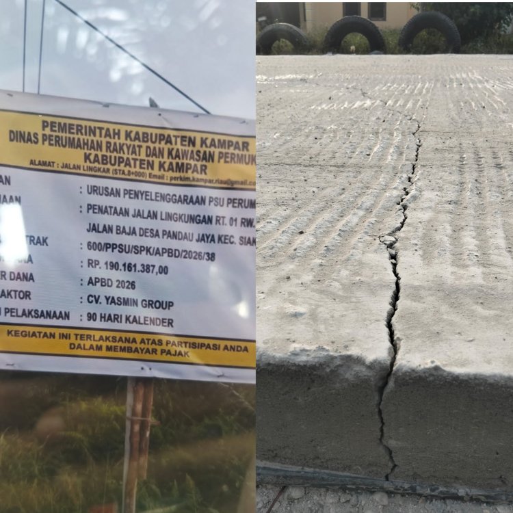 Baru Sekitar Dua Minggu, Jalan Semenisasi Rp190 Juta di Pandau Jaya Mulai Retak dan Patah