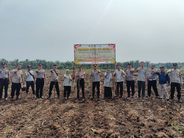 Kapolsek Siak Hulu Pimpin Penanaman Jagung Pipil Kuartal III Bersama Kelompok Tani Mandiri Desa Baru