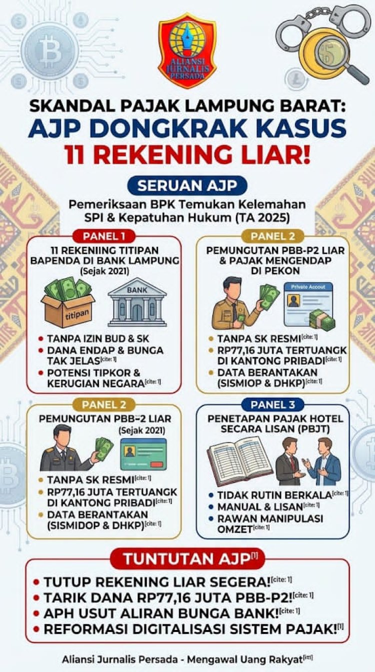 Bapenda & Bank Lampung Disorot Tajam! AJP Siap Bawa Kasus 11 Rekening Titipan Ilegal ke Ranah Hukum