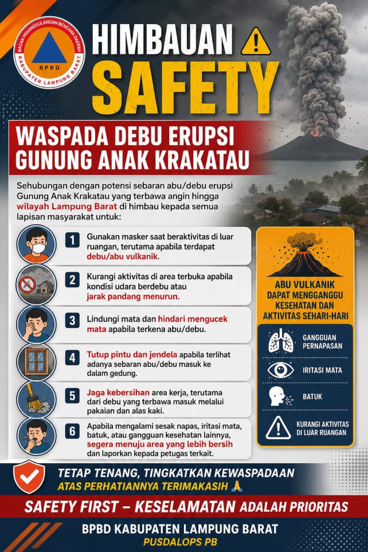 Debu Pulkanik Anak Krakatau Terdeteksi di Lampung Barat, BPBD Keluarkan 6 Imbauan Mendesak